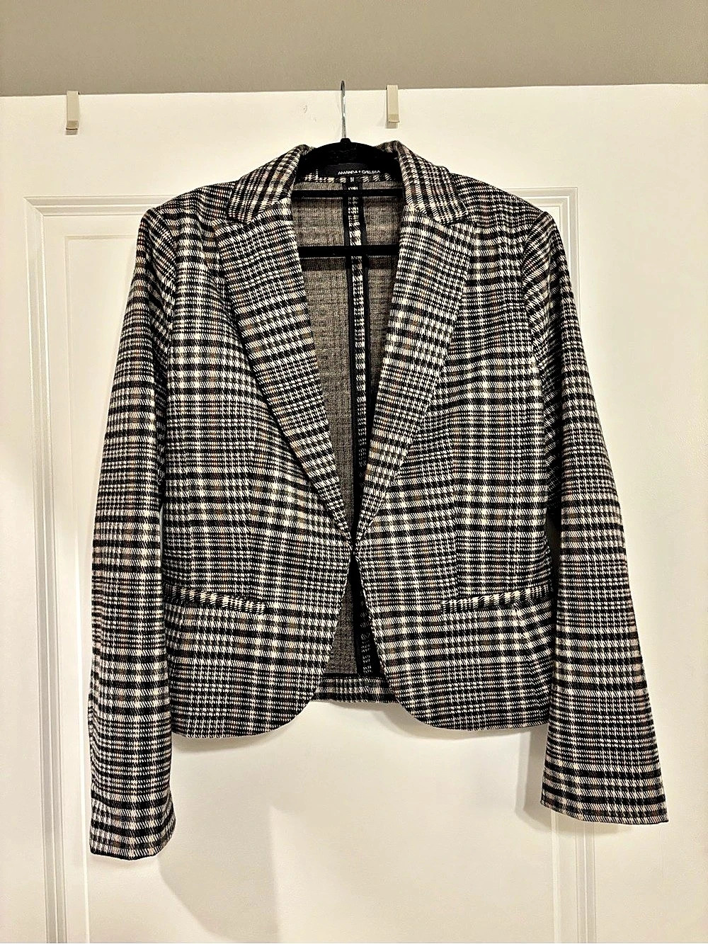 Amanda + Chelsea Plaid Notch Lapel Ponte Knit Blazer and Matching Skirt- Size M